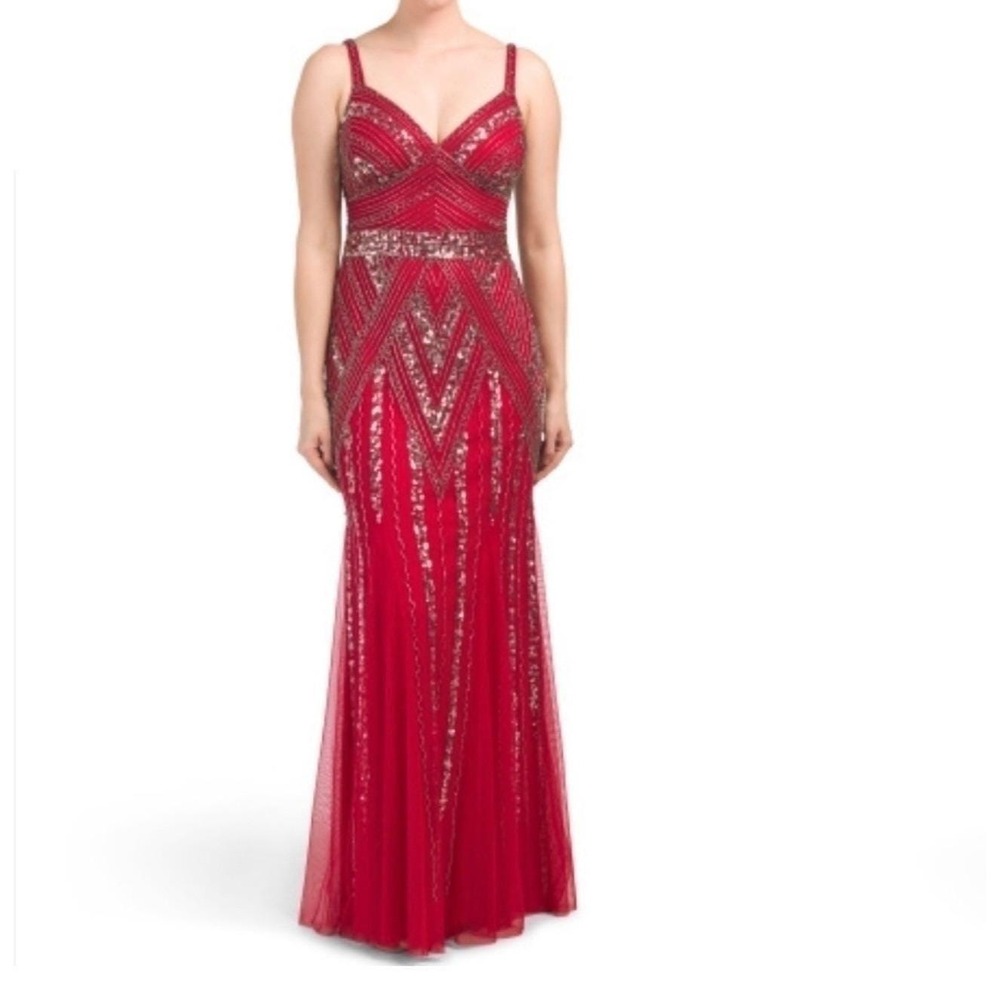 $299 MARINA Sz 6 Fuchsia Pink Beaded Sequin Art Deco Mermaid Formal Gown Dress‎